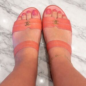 Chanel cc logo baby pink double strap sandals cute & girly